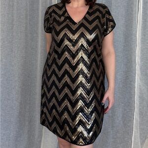 H&M Black and Gold Sequin Mini Dress